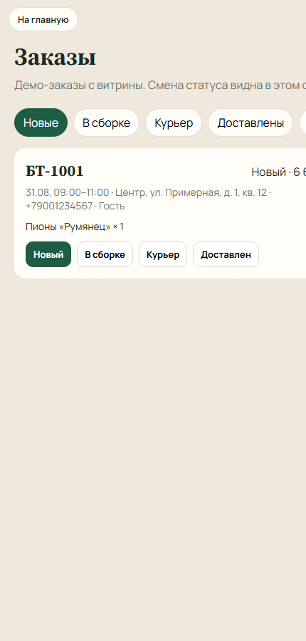 Админка заказов Бутон